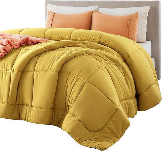 Bedsure Comforter Duvet Insert - Quilted Comforters Full Size, All Season Duvet, GentleSoft Down Alternative Bedding, with 8 Tabs, Gifts for Women/Men, Mustard Yellow, Full 86 x 82 Inches