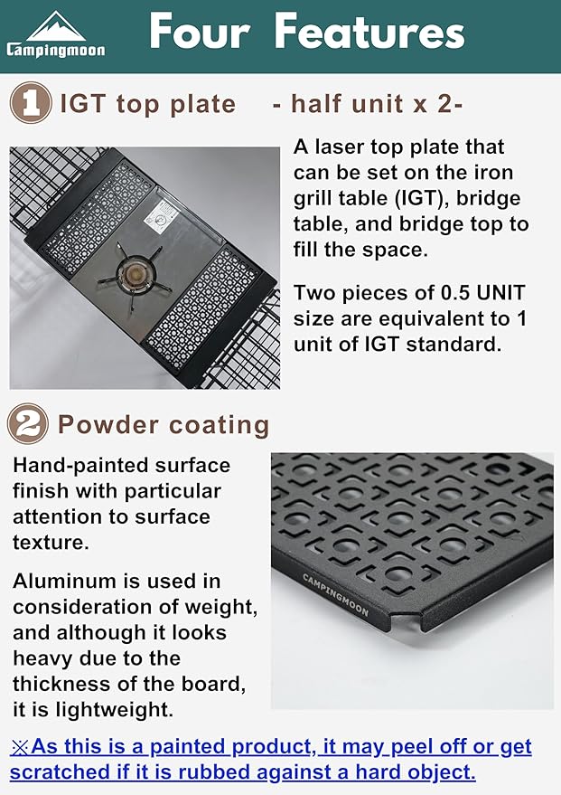camping moon IGT Top Board Bridge Table Laser Top Board Half 2pcs Black CK-12F-2P