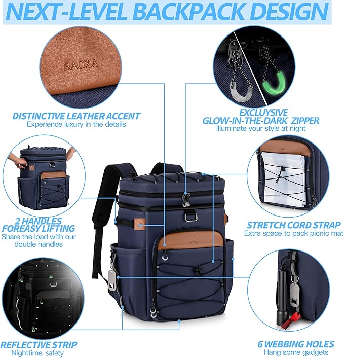 Cooler Backpack with Insulated Waterproof Cover(Extra), 42 Cans Backpack Coolers Insulated Leak Proof, Large Soft Cooler Bag, Portable ice Chest Backpack for Camping Picnic Beach