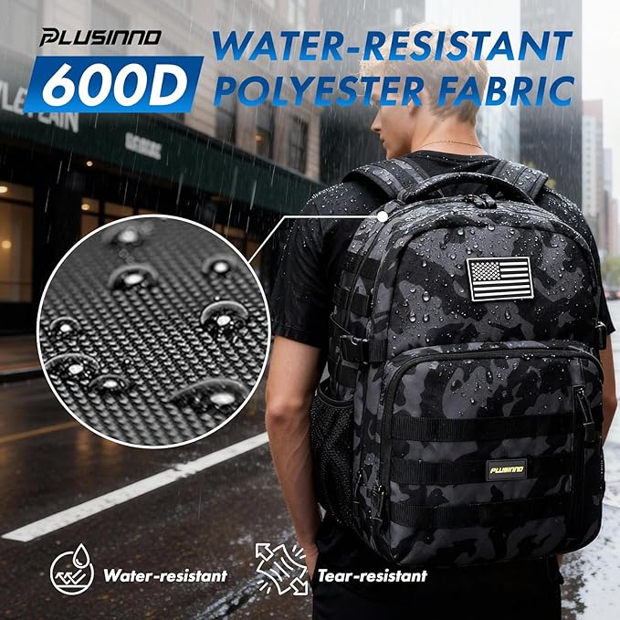 PLUSINNO Tactical Backpack, 40L Water Resistant Military Backpack, gym backpack for men, Laptop Backpack, Large MOLLE Tactical Bag, 3-Day Bug Out Bag For Work Camping, Hiking with Molle System