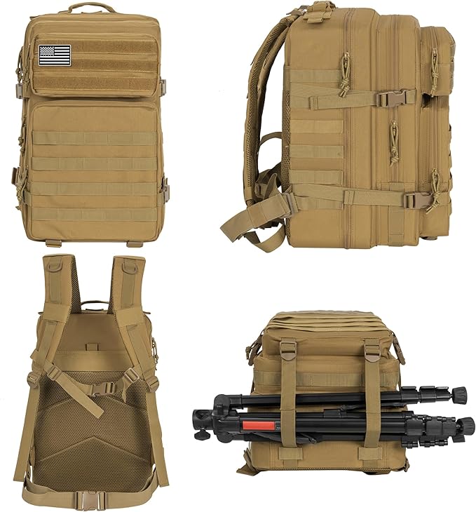45L Military Tactical Backpack for Men, Large Molle Backpacks Outdoor Tactical Bag for Hiking Camping Travel (Khaki)