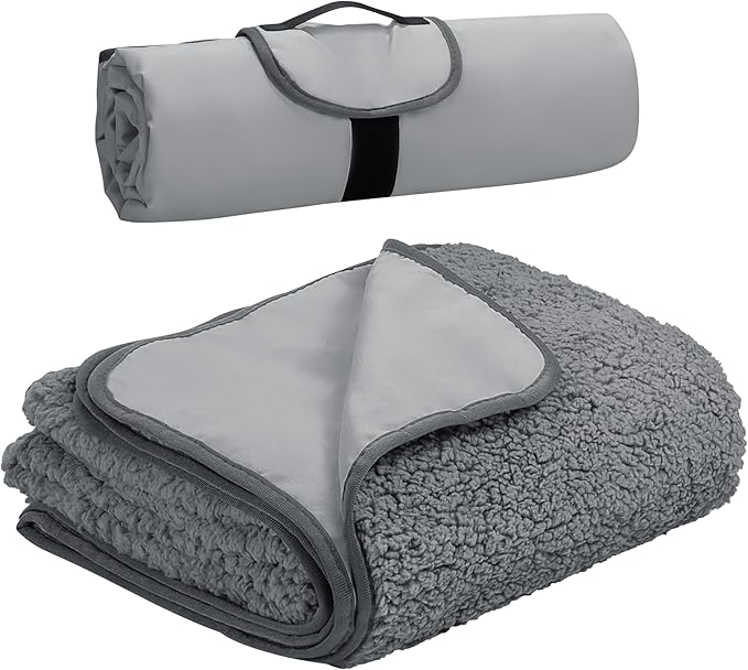 Tirrinia Large Waterproof Outdoor Blanket, Soft Warm Windproof Stadium Blanket with Sherpa Fleece and Foldable for Outdoor Sport, Baseball, Football, Beach, Concerts, Car