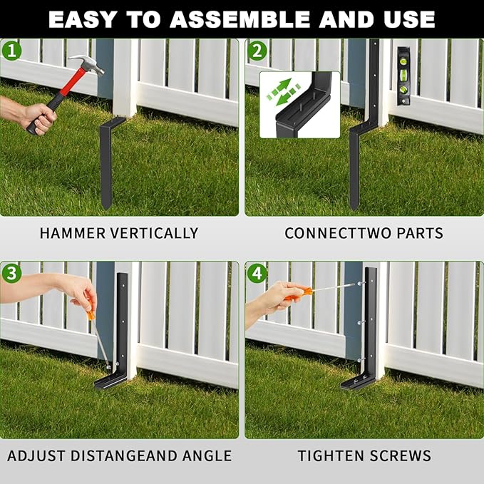 2-Pack Fence Post Repair Kit, 33.5" Heavy Duty Adjustable Thickened Metal Fence Post Anchor with Anti-Rust Coating for Repairing Tilted and Broken Wooden Post