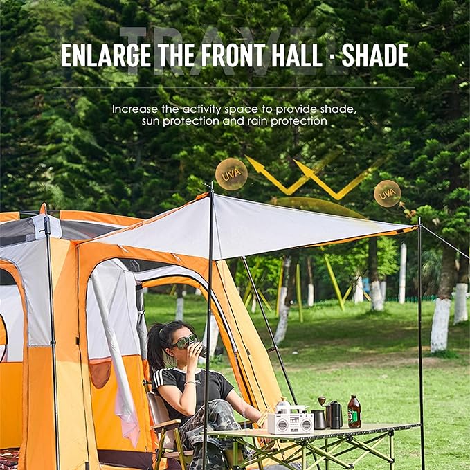 Grassman Extra Large Tent 10-12-14 Persons, Family Cabin Tents Waterproof, 2 Rooms, 1 Living Room with Mesh Straight Wall Double Layer Big Tent for Outdoor Camping Family Gathering