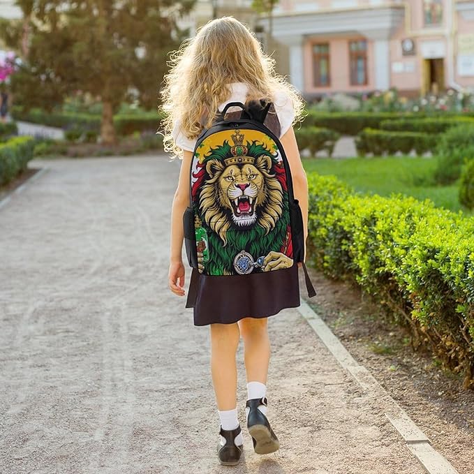 Men Women Lightweight Lion Judah Weedleaf Smoke Art Backpack Large Capacity Bookbag With Smooth Zippers for Gym Business Running