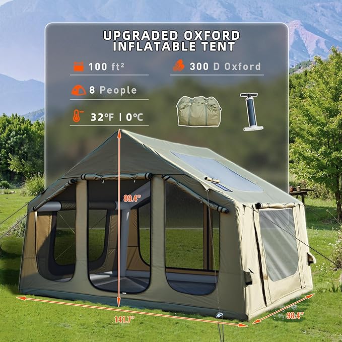 YOLENY 2/4/6 Person Inflatable Tents for Camping, Quick Setup in 2 Minutes with Hand Pump, Oxford Blow Up Tent with Skylight & Canopy, Spacious Cabin Tent for Family Camping & Hiking