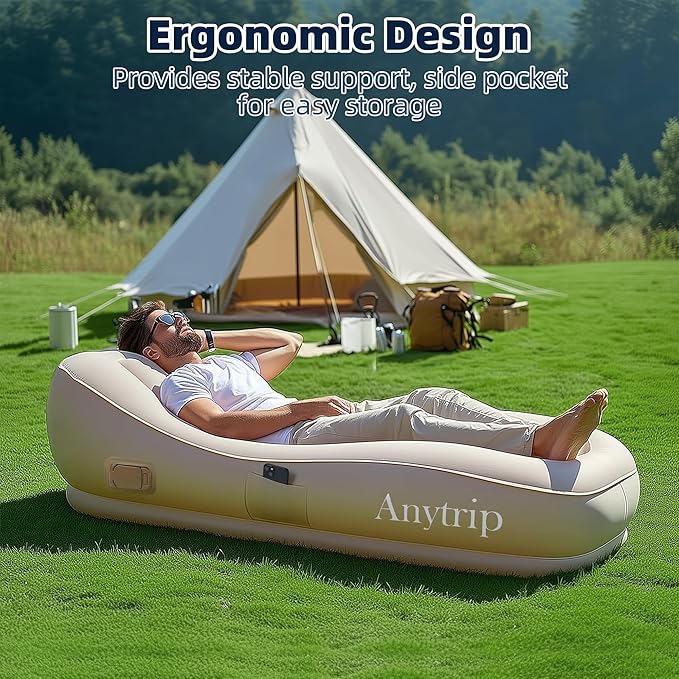 Inflatable Couch Air Sofa Blow Up Lounger with Built-in Pump,Portable Self-Inflating Lounge Chair for Home Camping Traveling Outdoor