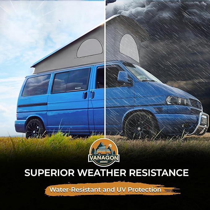 Roof Top Tent Camping 3 Window Roof Tent Pop Top Camper Light Grey Canvas Compatible with VW T4 Eurovan Weekender Short Wheel Based SWB Camper - Grey Mosquito Net, 2 Person Rooftop Tents