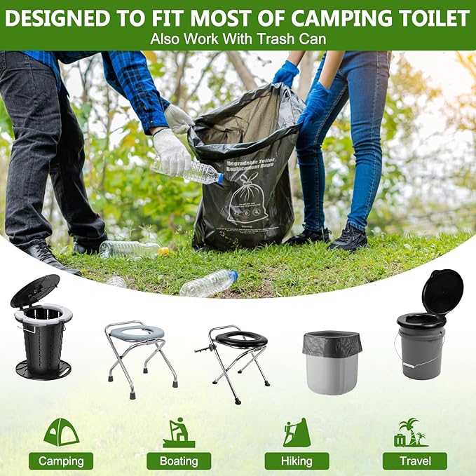 BLIKA Camping Toilet Bags Eco Absorbent Gel Set, Drawstring Portable Toilet Bags with Gel, 8 Gallon (30L) Heavy Duty 1.97 Mil, Toilet Replacement Bag with Toilet Powder for Camping Outdoor Hiking