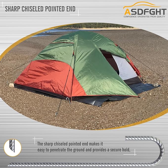 ASDFGHT J Hook Rebar Stakes 12 & 16 Inch (Black or Silver), Heavy Duty Professional Quality Ground Anchors for Chainlink Fence, Sports nets, Camping, Trampolines, Irrigation Pipes and Garden