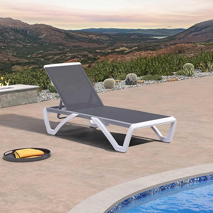 PURPLE LEAF Patio Chaise Lounge Chair Outside Aluminum Plastic Stackable Tanning Chairs for Pool Sunbathing Beach Deck Outdoor Lounger, Grey