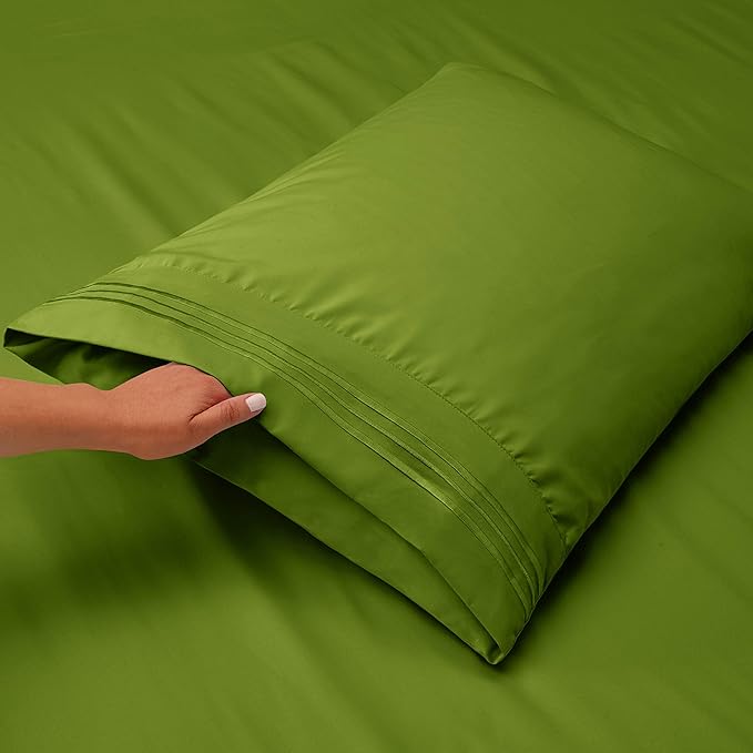 Clara Clark Flex Top King Sheets, 6 Piece Set - Hotel Luxury Sheets for Top Split King Bed, Super Soft Bedding Set, Head Split King Calla Green