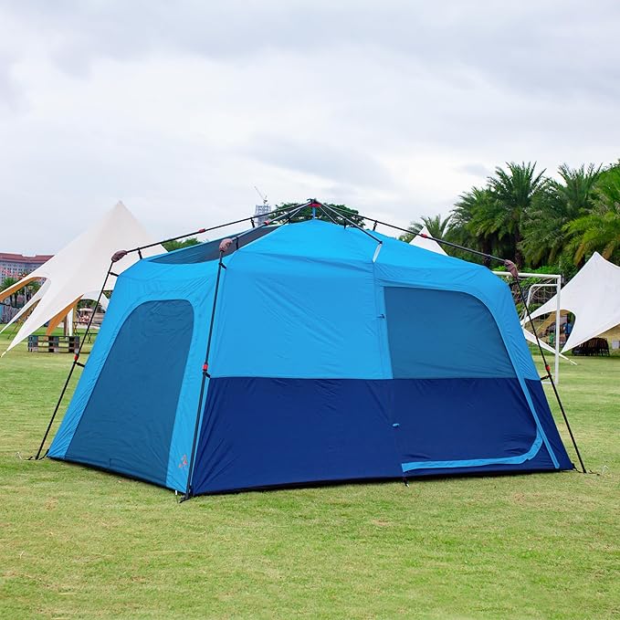 KTT Extra Large Tent 6-10-12-14 Person(A),Family Cabin Tents,2 Rooms,3 Doors and 3 Windows with Mesh,Straight Wall,Waterproof,Double Layer,Big Tent for Outdoor,Picnic,Camping,Family Gathering