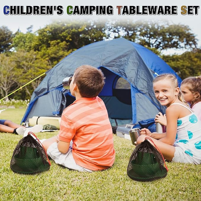 Scout Camping Mess Kit for 1 Person Boy Scout Dishes Set Girl Scout Mess Kit with Mesh Bag Reusable Light Weight Eating Utensils Plastic Camping Cutlery Set for Travel Camp