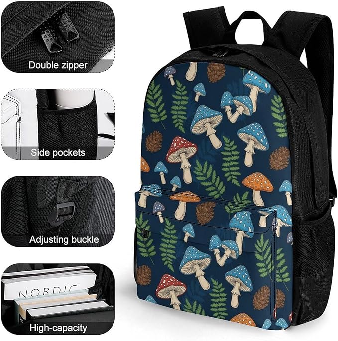 Outdoor Backpack Gym Bag Mushroom Outdoor Activities with Big Capacity Daypack, College Bookbag