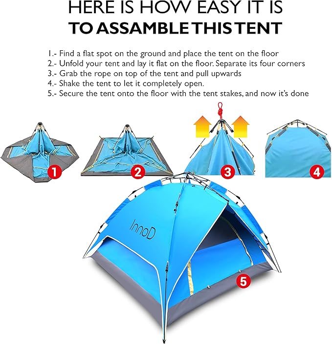 3 Person Tent, Instant Pop up Dome Tent for Camping with Waterproof Rain Fly, Easy Setup Outdoor Camping Tent & Shelters