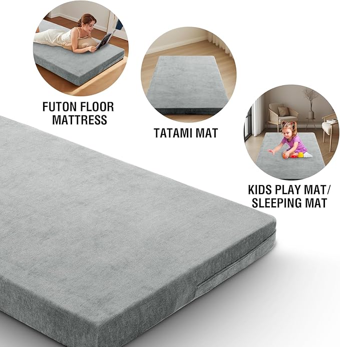 H.VERSAILTEX Full Size Armless Futon Mattress Covers for Traditional Japanese Futon Mattress Soft Mixed-Color Chenille Couch Slipcovers Floor Mats Sofa Protector Zippered Sleeper Sofa Cover,Dove