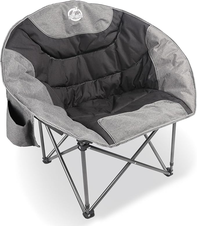Northroad Folding Compact Camping Moon Chair, Outdoor Padded Saucer Round Chair w/Cup Holder Supports up to 300 lbs for Beach Hiking Fishing Picnic Lawn,Black