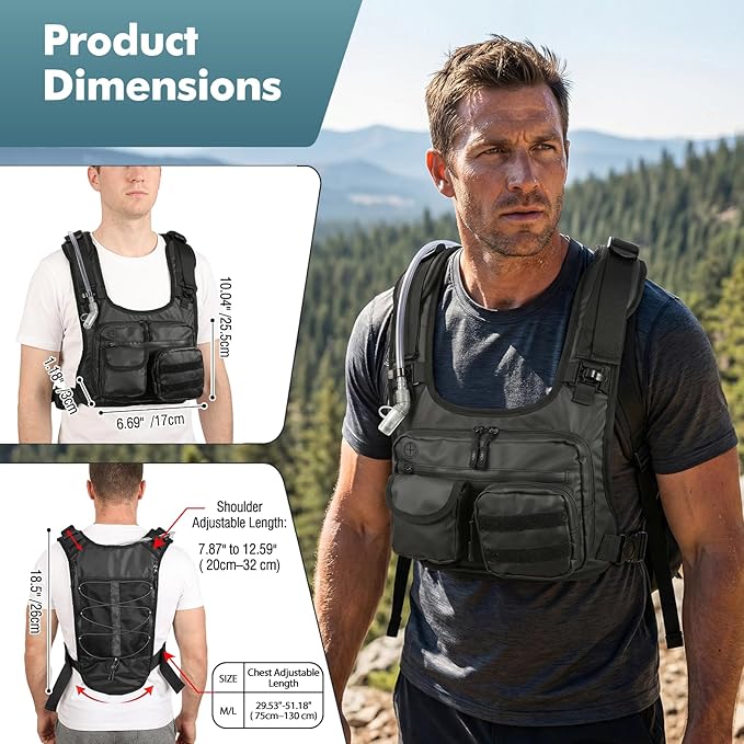 MoKo Hydration Pack with 2L Water Bladder, Hydration Backpack Water Backpack Lightweight Reflective Chest Pack with Gear Holder, Running Vest for Men Women Marathon, Hiking, Biking