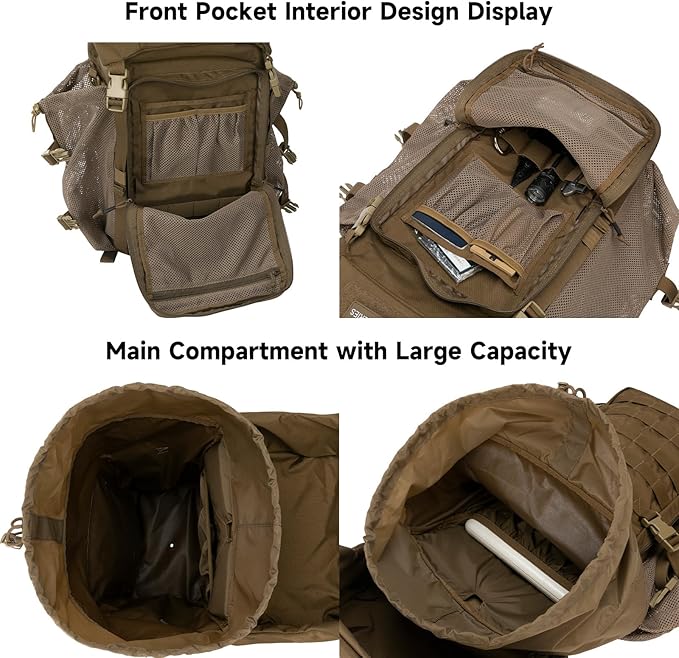 EXCELLENT ELITE SPANKER 40L Camping Hiking Backpack for Men and Women Tactical Military Backpack Large Rucksack Assault Pack Bag for Outdoor Camping, Hiking,Travel Backpacking(Coyote Brown)