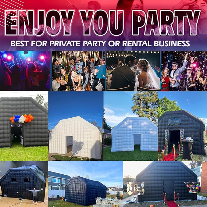 WARSUN 30x20x13Ft Inflatable Nightclub with Two 680W Blowers Large Black Inflatable Night Club Party Tent Disco Cube Gazebo Event House for Birthday, School Events, Backyard Party, Rental Business