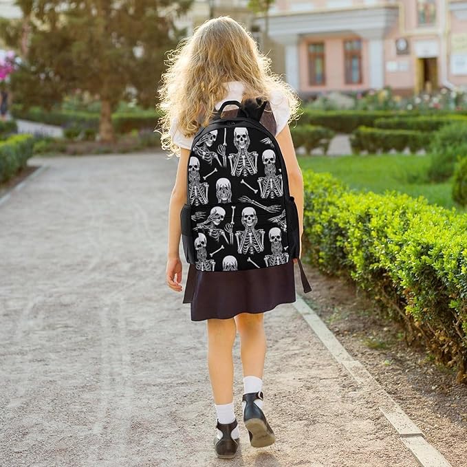 Casual Daypack Multipurpose Anti-Theft Large Capacity Carry On Bag, Skull Skeleton Black And White Casual Daypack Climbing Shoulder Bag With Padded Straps