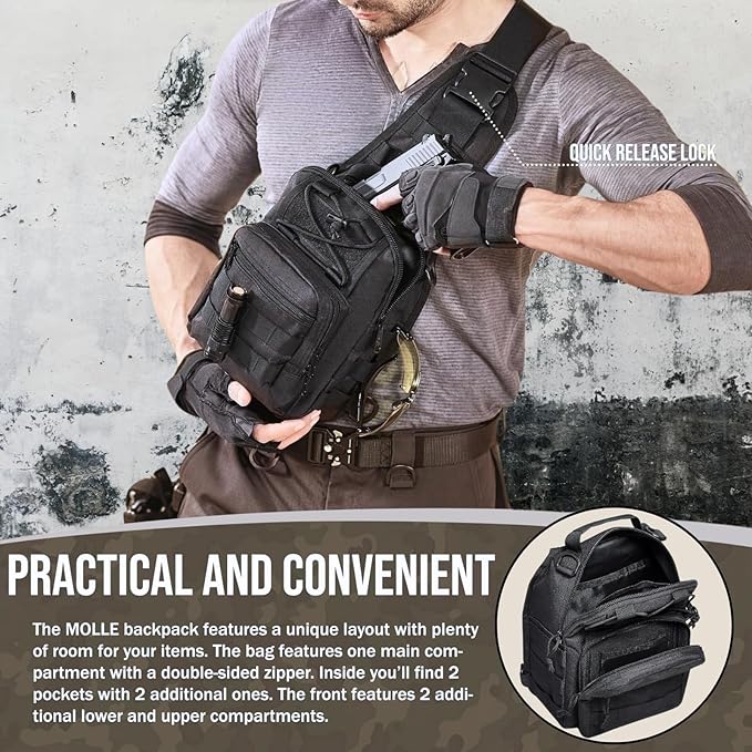 Tactical Shoulder Sling Bag Small Outdoor Chest Pack Backpack for Men Traveling, Trekking, Camping, Sling Backpack
