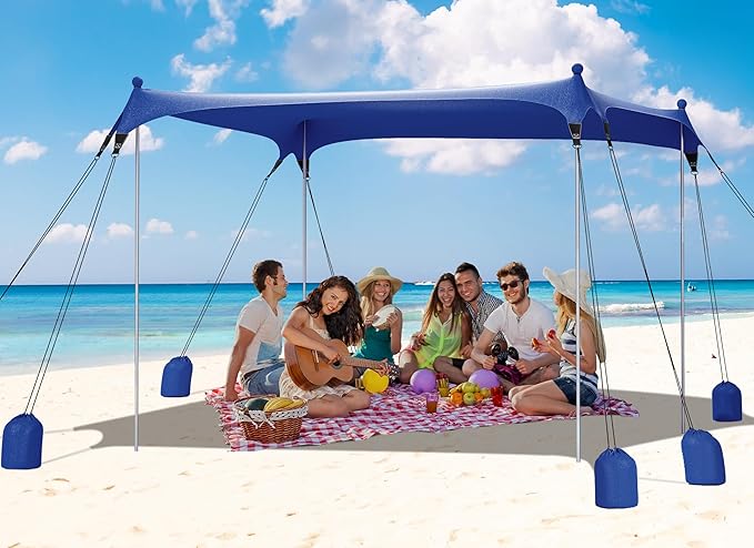 Gorich Beach Tent Sun Shelter with 8 Sandbags, UPF50+ Protection & Windproof Pop Up Beach Canopy Tent Sun Shade for Family, Travel & Camping, Easy Setup Canopy Umbrella