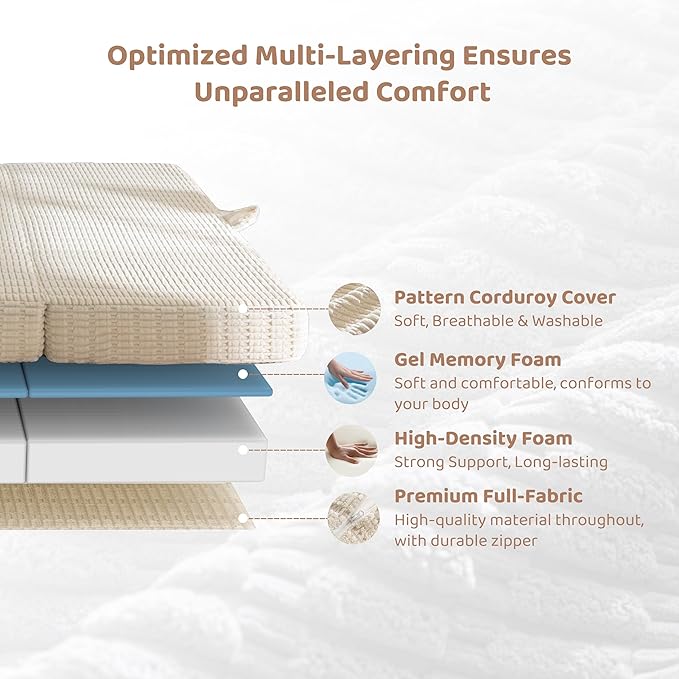 BYBYME Memory Foam Tri-Folding Mattress, 6 Inch Gel Folding Mattress Topper, Foldable Soft Guest Bed Camping Pad, with Washable Cover
