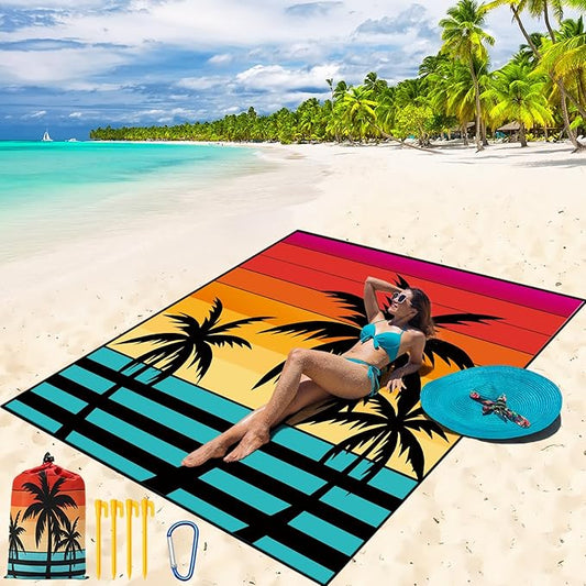 Beach Blanket Waterproof Sandproof Beach Mat 79" X 83"/10'x9'for 2-8 Adults Quick Drying Outdoor Picnic Mat Beach Accessories for Travel, Camping, Hiking