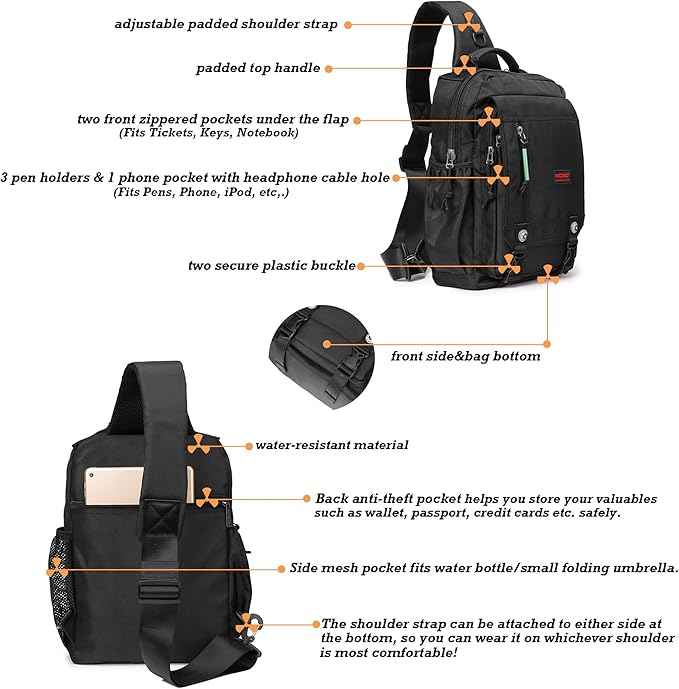 Nicgid Sling Bags Chest Shoulder Backpacks, 13.3'' 14.1'' Laptop Backpack Crossbody Messenger Bag Travel Outdoor Men Women, Green, 13.3 inch, Casual