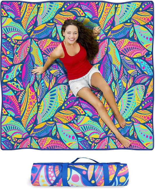 Waterproof Picnic Blankets Foldable & Portable 80''x80'' Boho Picnic Mat for Outdoors, Large Washable Picnic Blanket for Travel Camping Beach, Park Grass Picnic Blanket Accessories for Adults
