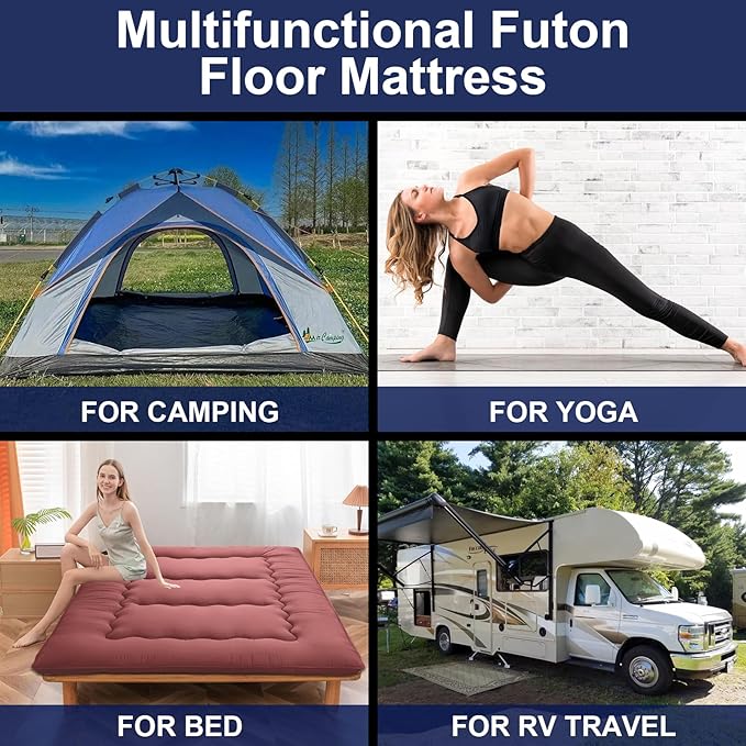 Japanese Floor Mattress,Thicken Japanese Floor Sleeping Pad Foldable,Roll Up Tatami Mat Easy to Store and Portable,Futon Mattress Suitable for Camping and Guest Room (Khaki, Twin (80" x 36"))