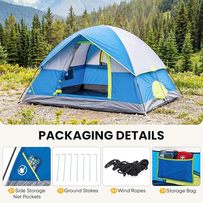 NEWBULIG 2-4 Person Camping Tent, Lightweight 5 Min Easy Setup, Waterproof Windproof Dome Tent with Rainfly for Outdoor, Hiking, Backpacking, Beach