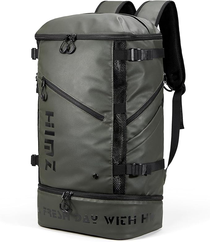 Camping Backpack with Lunch Compartment, Water Resistant Mens Backpack Insulated for Work, 17 inch Laptop Bag, Carry On Backpacks for Airplane Beach Travel, Green