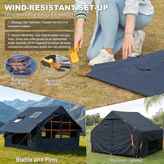 Inflatable Camping Tent,2/4/6/8 Person Glamping Inflatable Tents with Awning, Quick Setup Blow Up Tents with Pump, Waterproof Oxford Inflatable House for Camping, Air Glamping Hot Tents for Adult