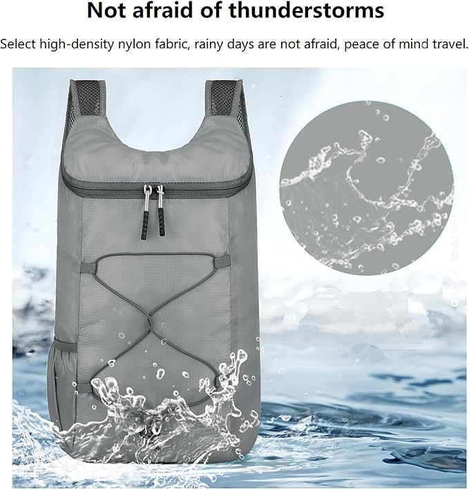 16L Lightweight Foldable Hiking-Backpack Small Packable-Daypack For Travel,Ultralight Water-Resistant Gym Bag Men Women Easy Carry-on (Gray)