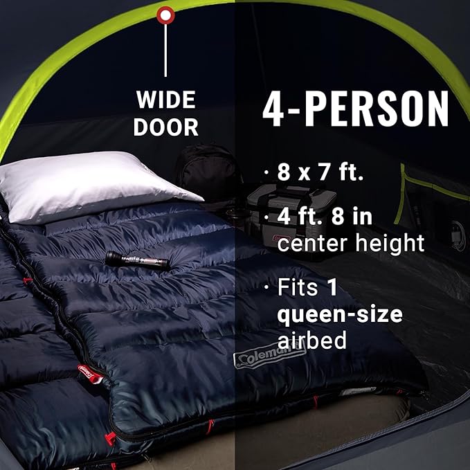 Coleman 4/6/8/10 Person Skydome Dark Room Tent with Rainfly, 5 Minute Setup, Blocks 90% of Sunlight, 20% More Headroom Than Traditional Tents