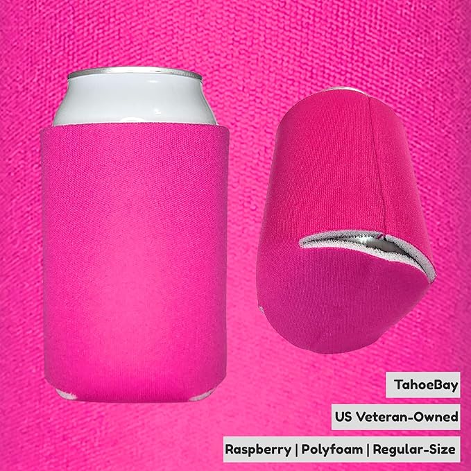 TahoeBay Blank Beer Can Cooler Sleeves (25-Pack) Bulk Sublimation Blanks for Vinyl Plain Soft Foam Can Sleeves Coolers for Soda Cans & Bottles Black, White, Assorted Solid Color (Raspberry)