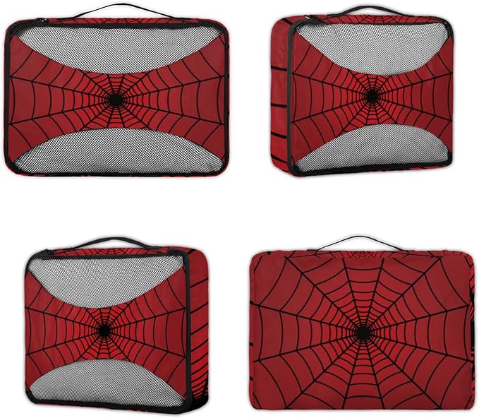 Spiders Web Red Compression Packing Cubes for Travel,Expandable Cubes Storage Bag Carry on Luggage Organizers for Toiletry Clothes Shoe Accessories 4 Set