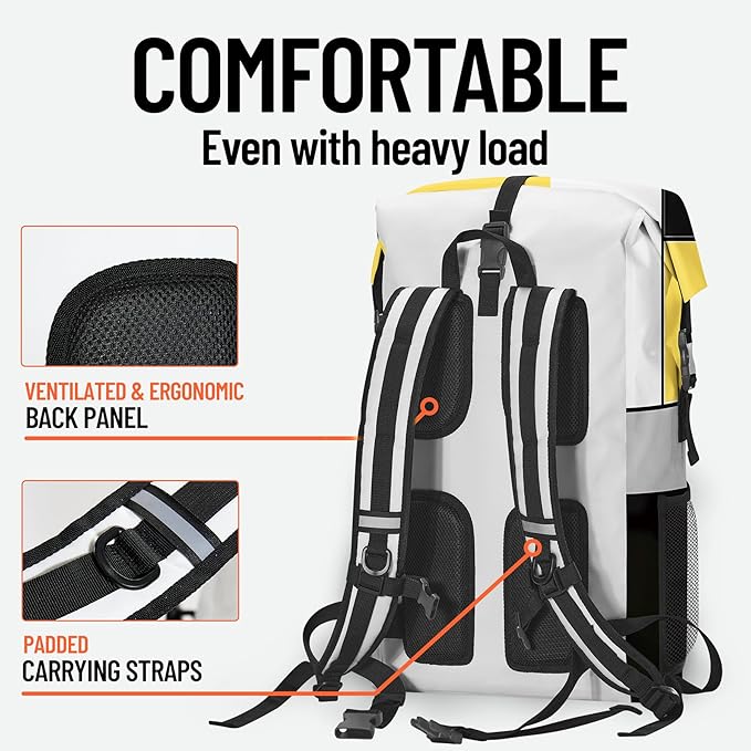Waterproof Dry Bag Heavy Duty Marine Dry Bags for Kayaking Hiking Yellow Black Backpack Roll-Top Closure Bag - Backpack Waterproof Phone Case 35L/55L/85L