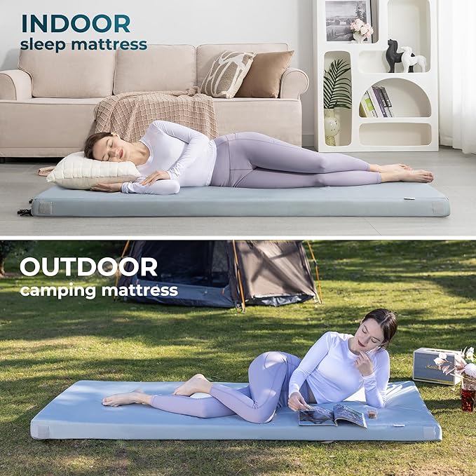 Kingfun 3 Inch CertiPUR-US Memory Foam Camping Mattress, Waterproof Roll up Sleeping Pad, Thick Floor Sleeping Mats for Tent with Removable Travel Bag