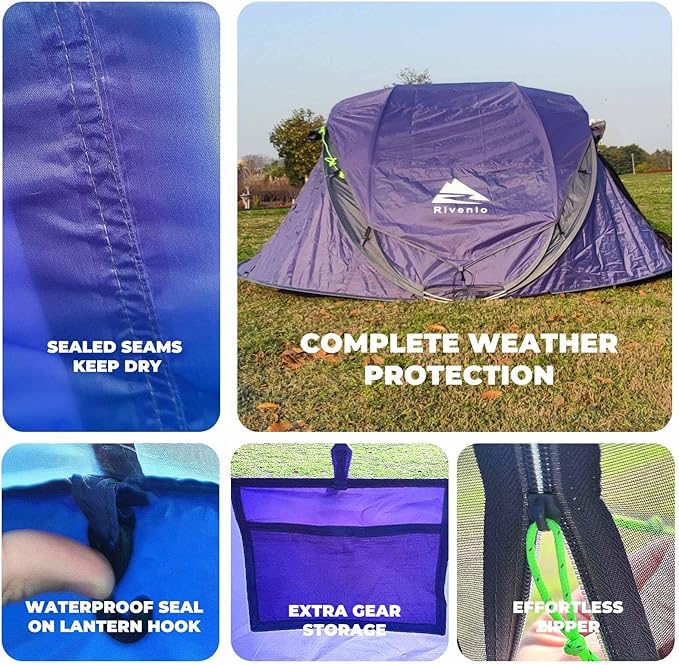 4 Person Easy Pop Up Tent, Waterproof, Automatic Setup,2 Doors-Instant Family Tents for Camping, Hiking & Traveling