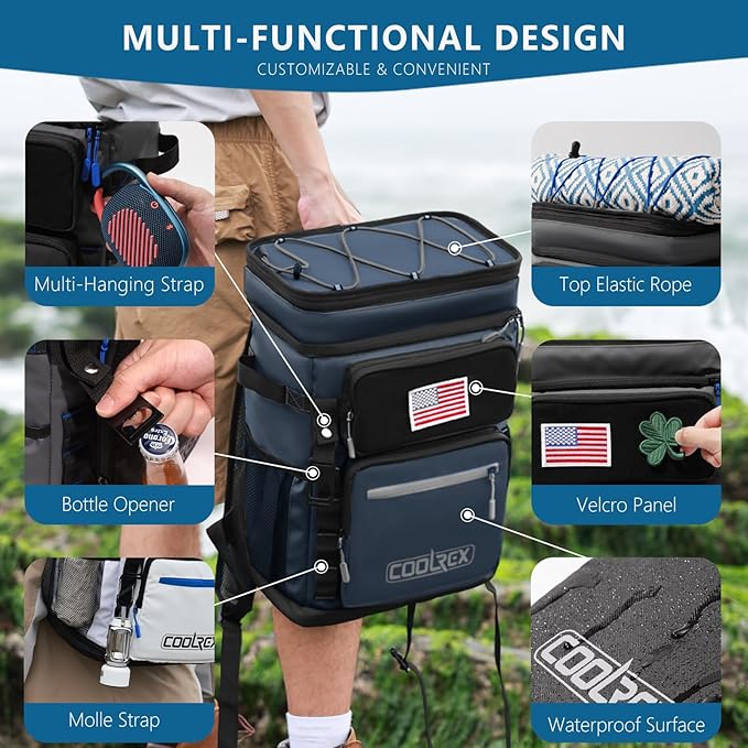 Large Backpack Cooler 36 Can Cooler Backpack with 2 Insulated Compartments Leak Proof Waterproof Travel Backpack, Camping Beach Picnic Lunch Thermal Bag for Women and Men