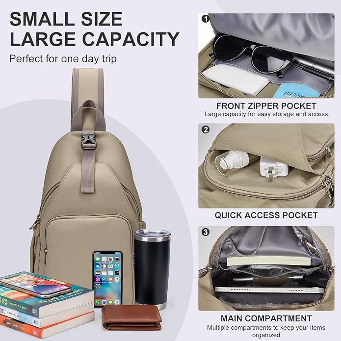 AOTIAN Anti-Theft Sling Backpack - Lightweight Water-Resistant Chest Daypack for Travel, Hiking & Outdoor