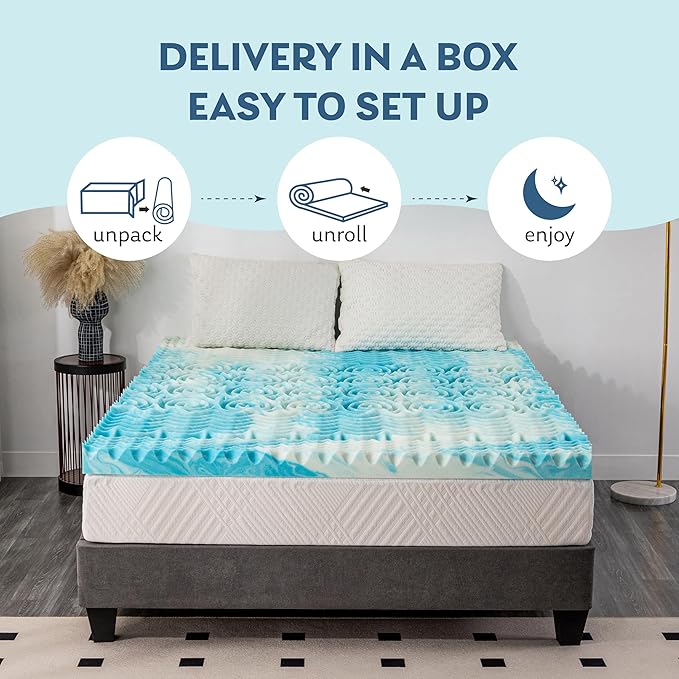 3 Inch 5-Zone Twin XL Memory Foam Mattress Topper, Gel Infused Foam Mattress Topper for Pressure Relief, CertiPUR-US Certified Twin XL Bed Topper,Blue, 38"×80"