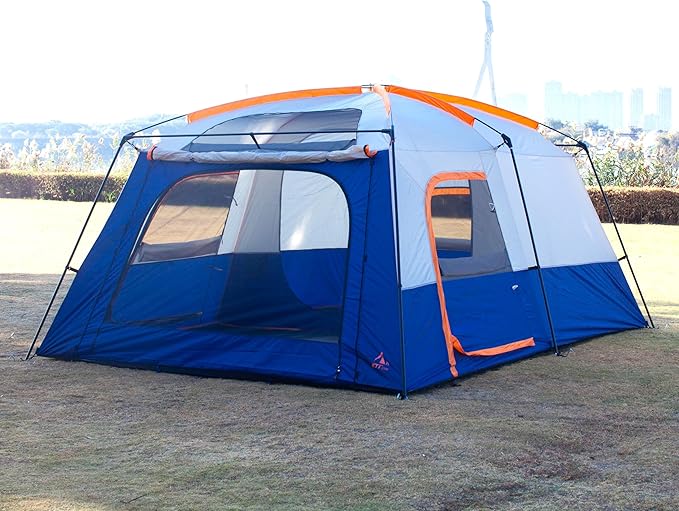 KTT Extra Large Tent 6-10-12-14 Person(Style-B),Family Cabin Tents,2 Rooms,3 Doors and 3 Windows with Mesh,Straight Wall,Waterproof,Double Layer,Big Tent for Outdoor,Picnic,Camping,Family Gathering