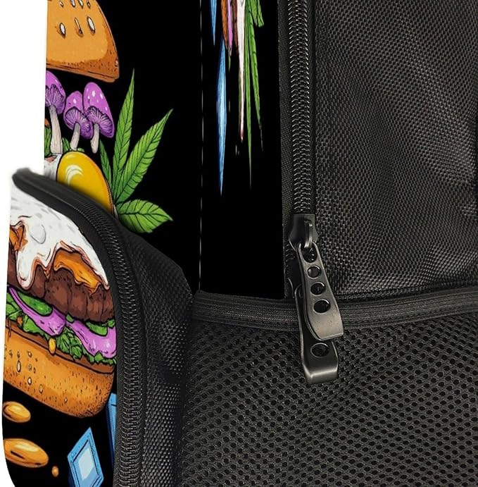 Lightweight Daypack for Camping Business Walking Cycling, Large Capacity Anti-Theft Multipurpose Bookbag, Mushrooms Trippy Hamburger Art Gym Outdoor Hiking Backpack