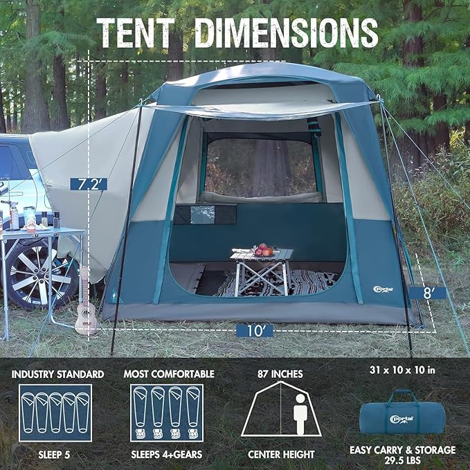 Portal 5-Person SUV Tent with Porch, 2-in-1 Car Camping Tent, Water-Resistant & Windproof, Trunk Tent for Travel & Outdoor Adventures