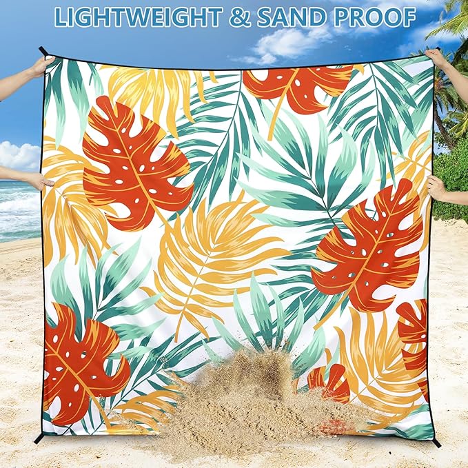 Beach Blanket, Sandproof Beach Mat, Waterproof Quick Drying Lightweight Outdoor Aztec Picnic Mat 79" X 83"/120"x108" for 2-8 Adults for Travel, Camping, Hiking